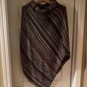 Angie Striped Poncho in Brown and Cream